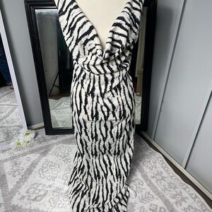 Nasty Gal Monochrome Zebra Print Maxi Dress